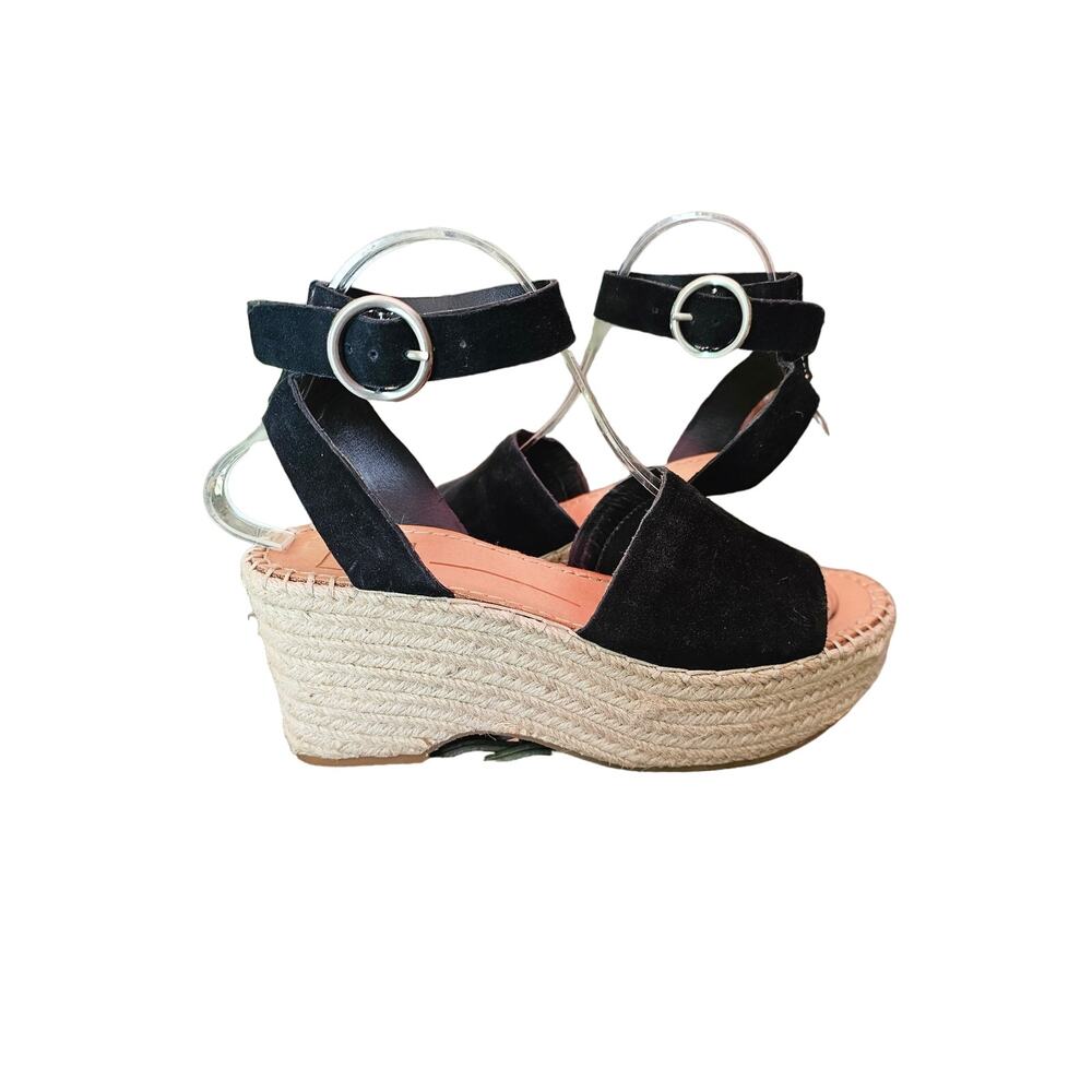Dolce Vita Black Suede Leather Platform Rafia Ankle Sandals Cottage Boho 7.5